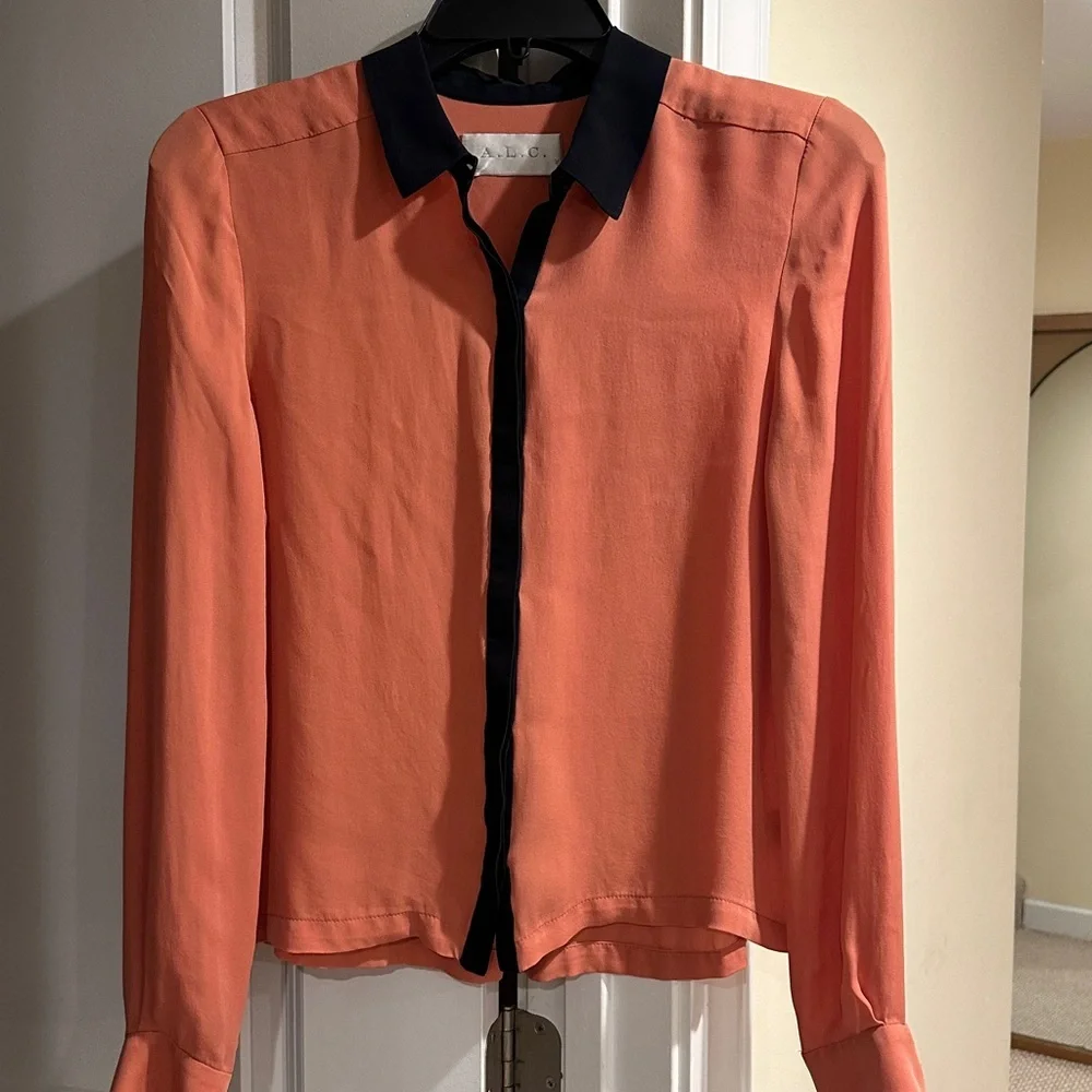 A.L.C. Gillian Silk Button Down Top Contemporary Modern Minimalist - Picture 2 of 6